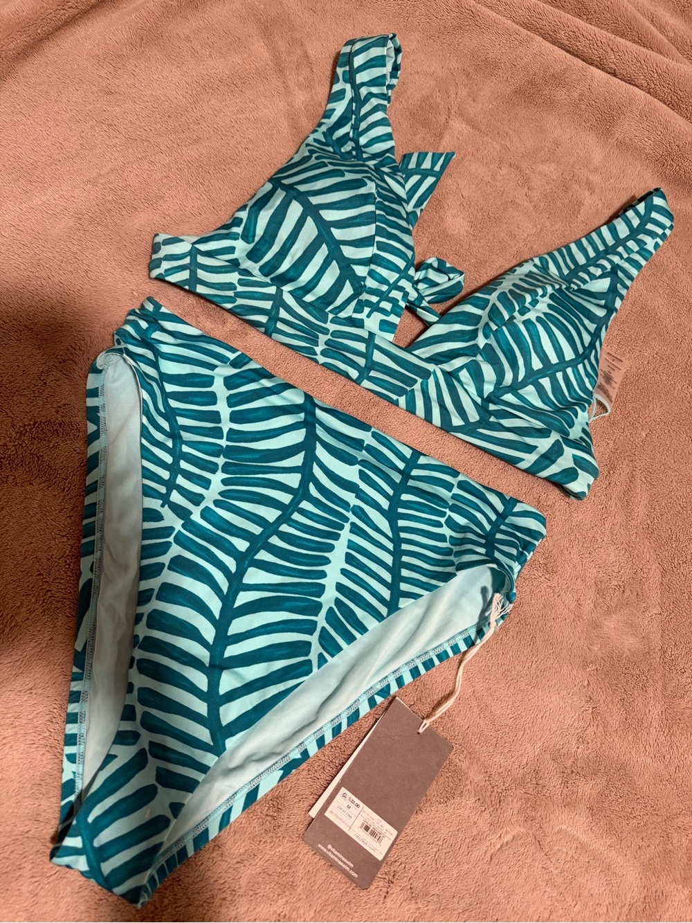 Vitamin A Teal Leaf-Print Bikini Set
